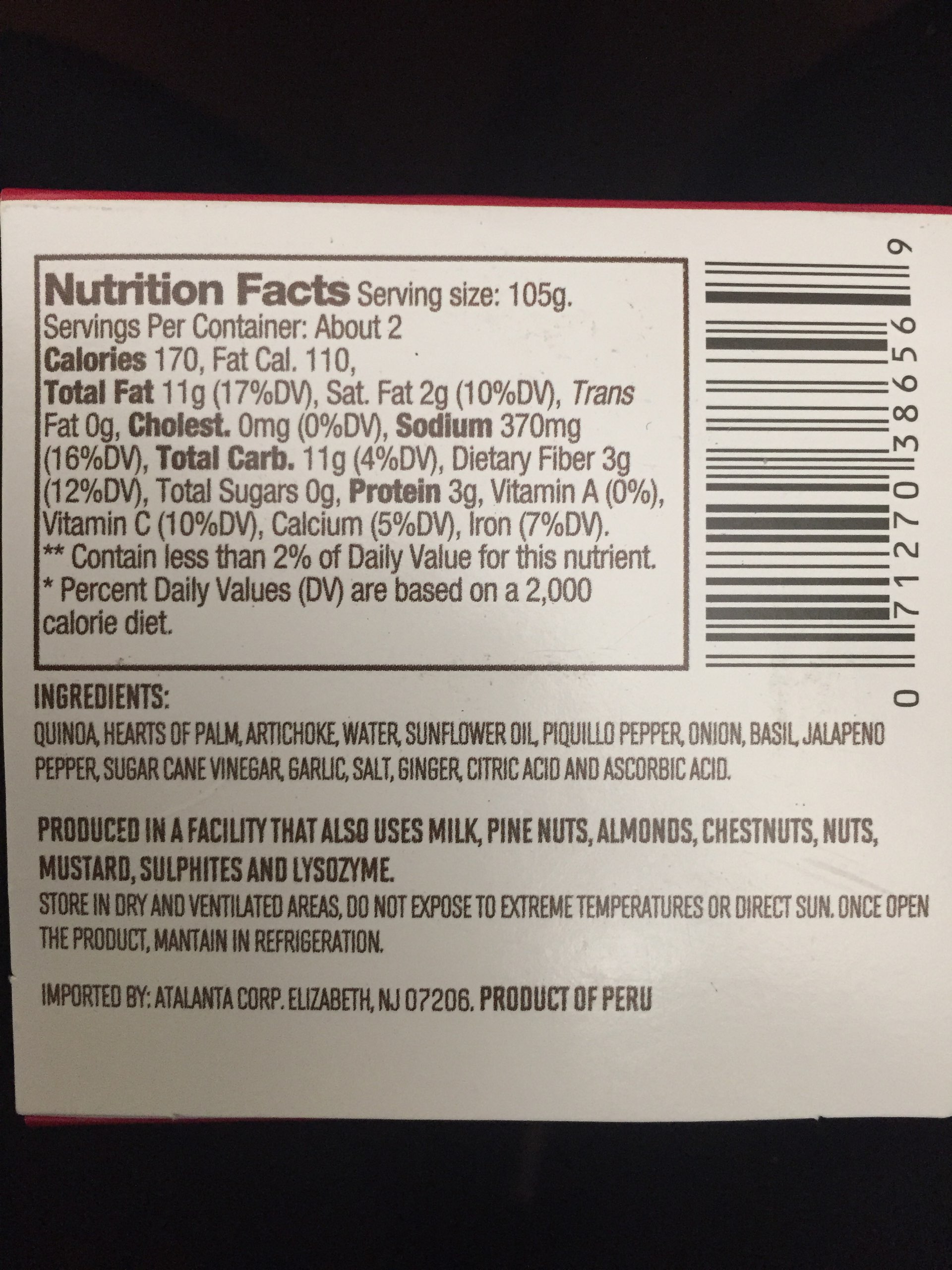 Del Destino Quinoa Salad With Artichokes & Hearts Of Palm Calories