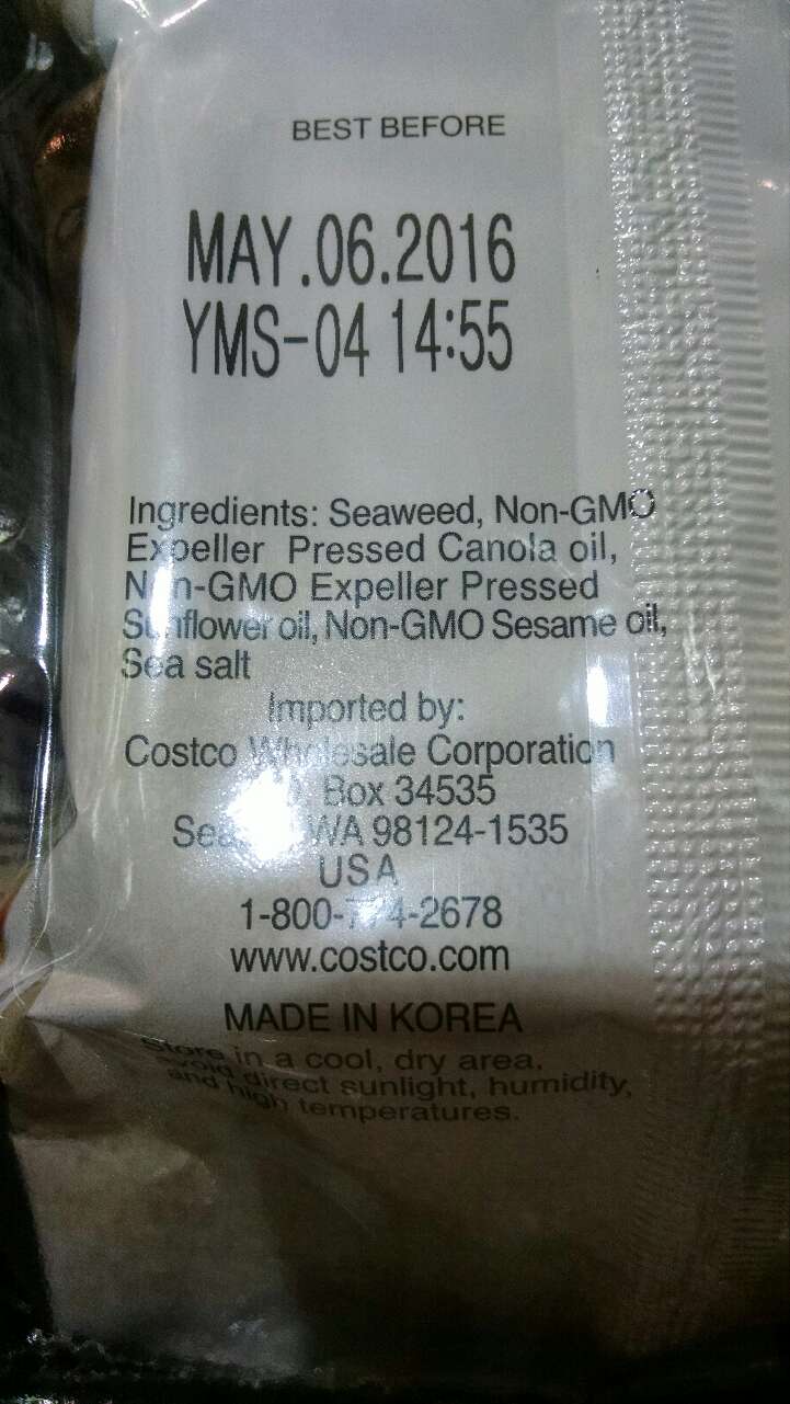 Kirkland Signature Roasted Seasoned Seaweed Calories, Nutrition
