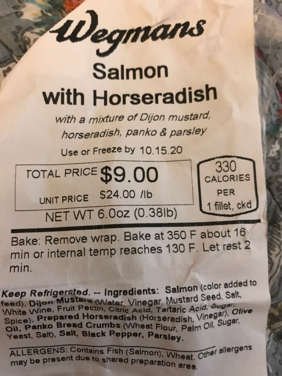 Wegman's Salmon with Horseradish Directions, calories, nutrition