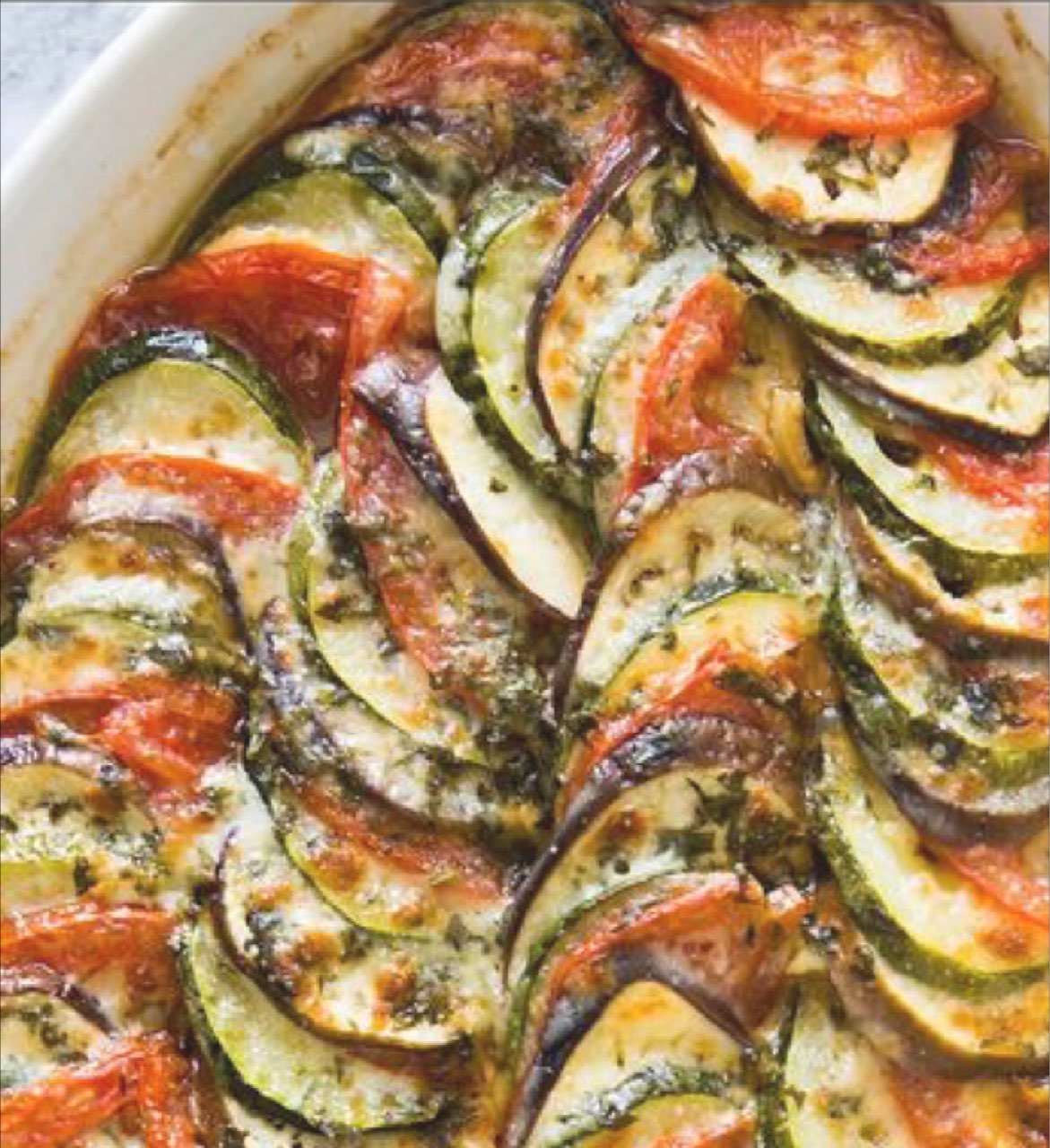 Zucchini, Eggplant, Tomato Gratin Directions, calories, nutrition