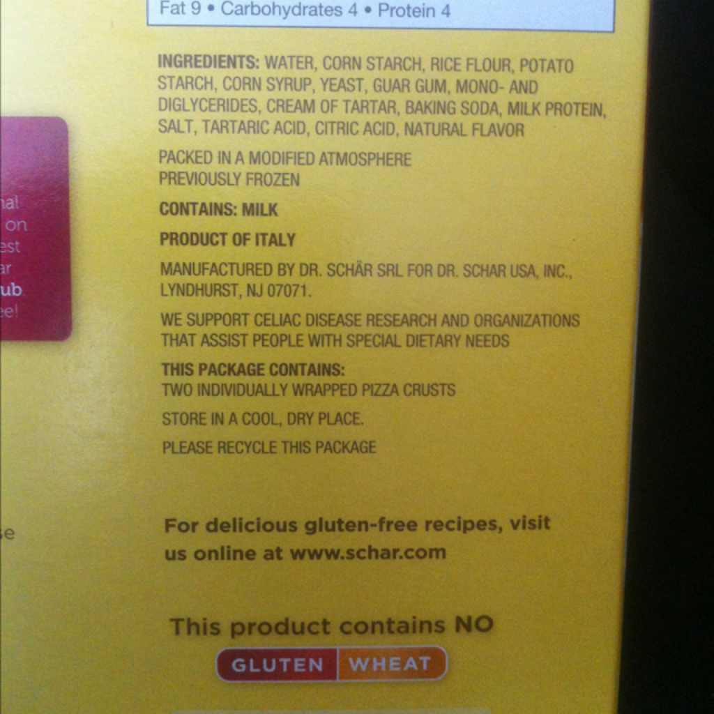 Schar Pizza Crusts, Gluten Free Calories, Nutrition Analysis & More