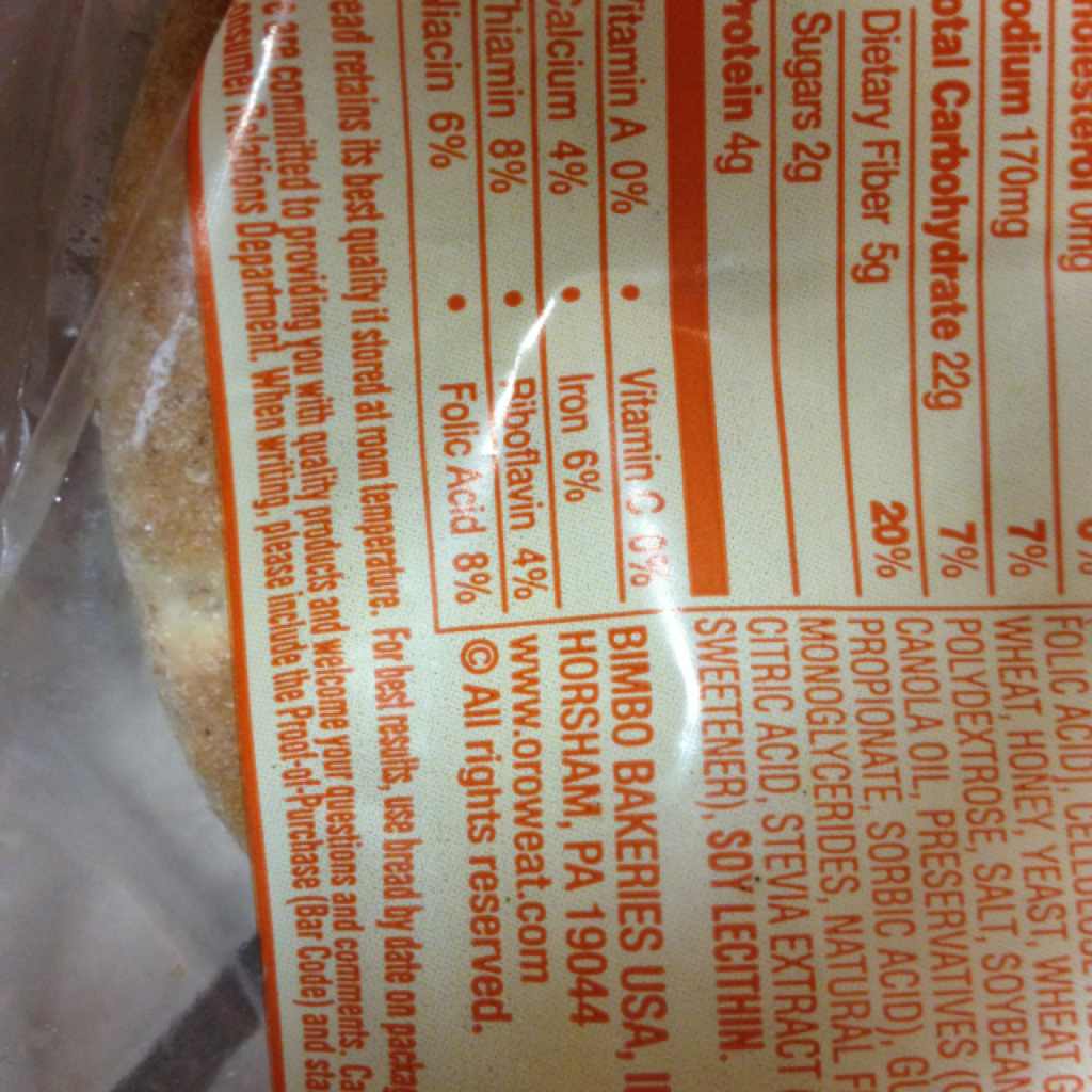 Oroweat Sandwich Thins Rolls, Honey Wheat Calories, Nutrition Analysis