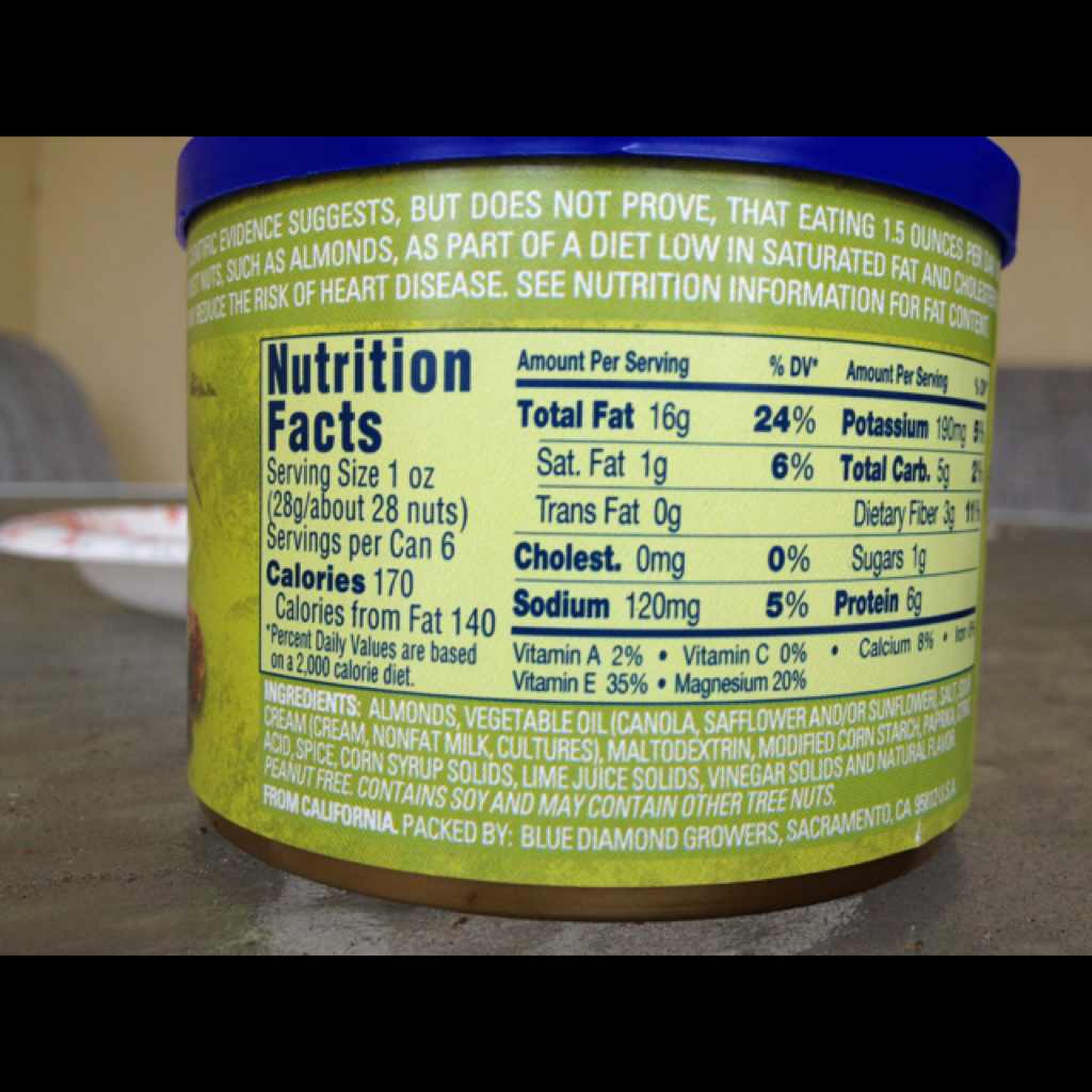 Blue Diamond Almonds, Lime 'n Chili Calories, Nutrition Analysis & More Fooducate