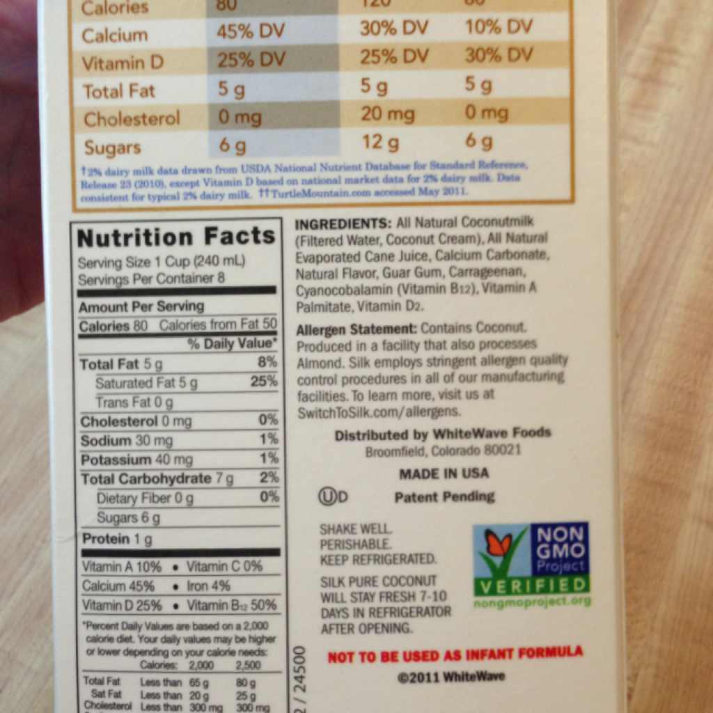 Silk Pure Coconut, Vanilla Calories, Nutrition Analysis & More Fooducate