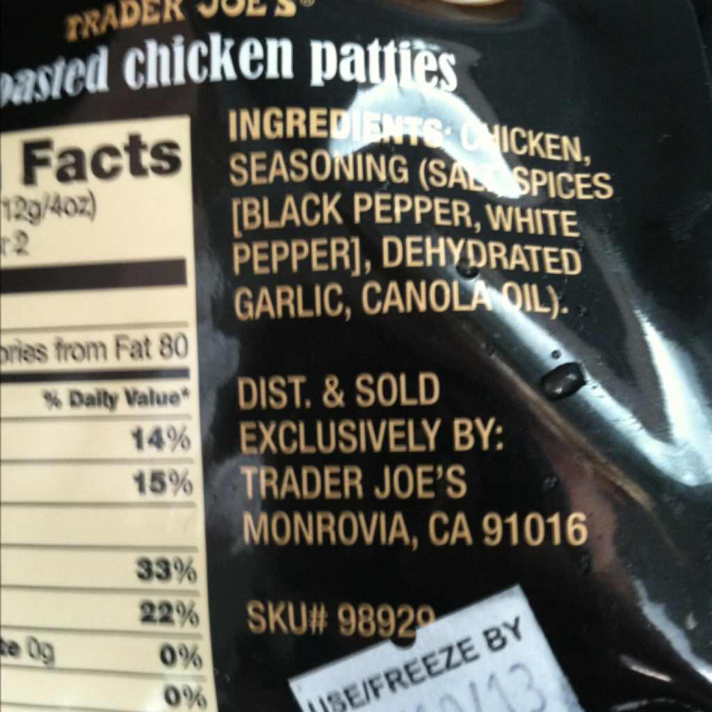 Trader Joe's Roasted Chicken Patties Calories, Nutrition Analysis