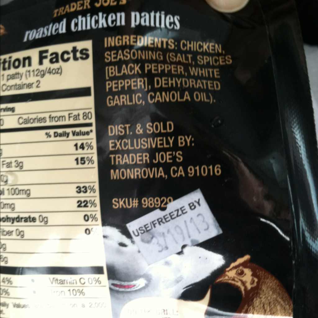 Trader Joe's Roasted Chicken Patties Calories, Nutrition Analysis