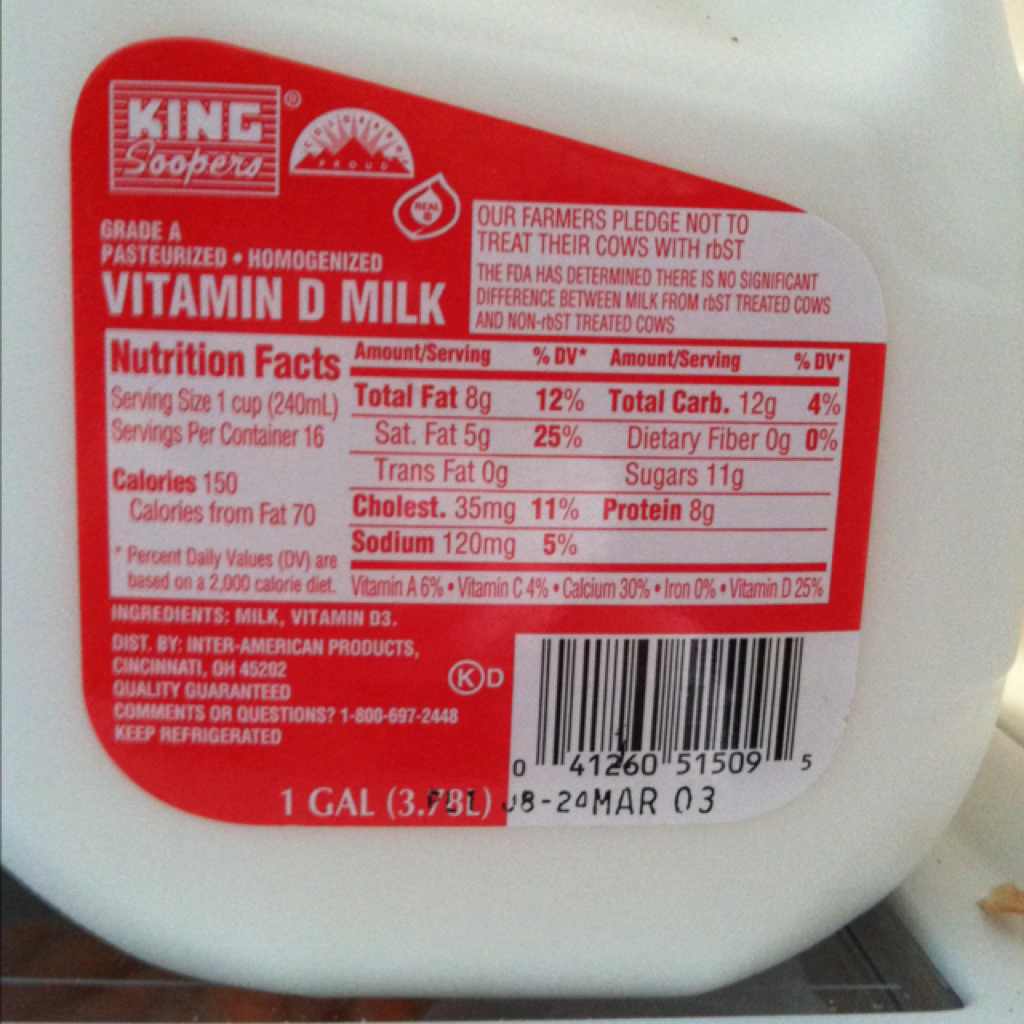 King Soopers Milk, Vitamin D Calories, Nutrition Analysis & More