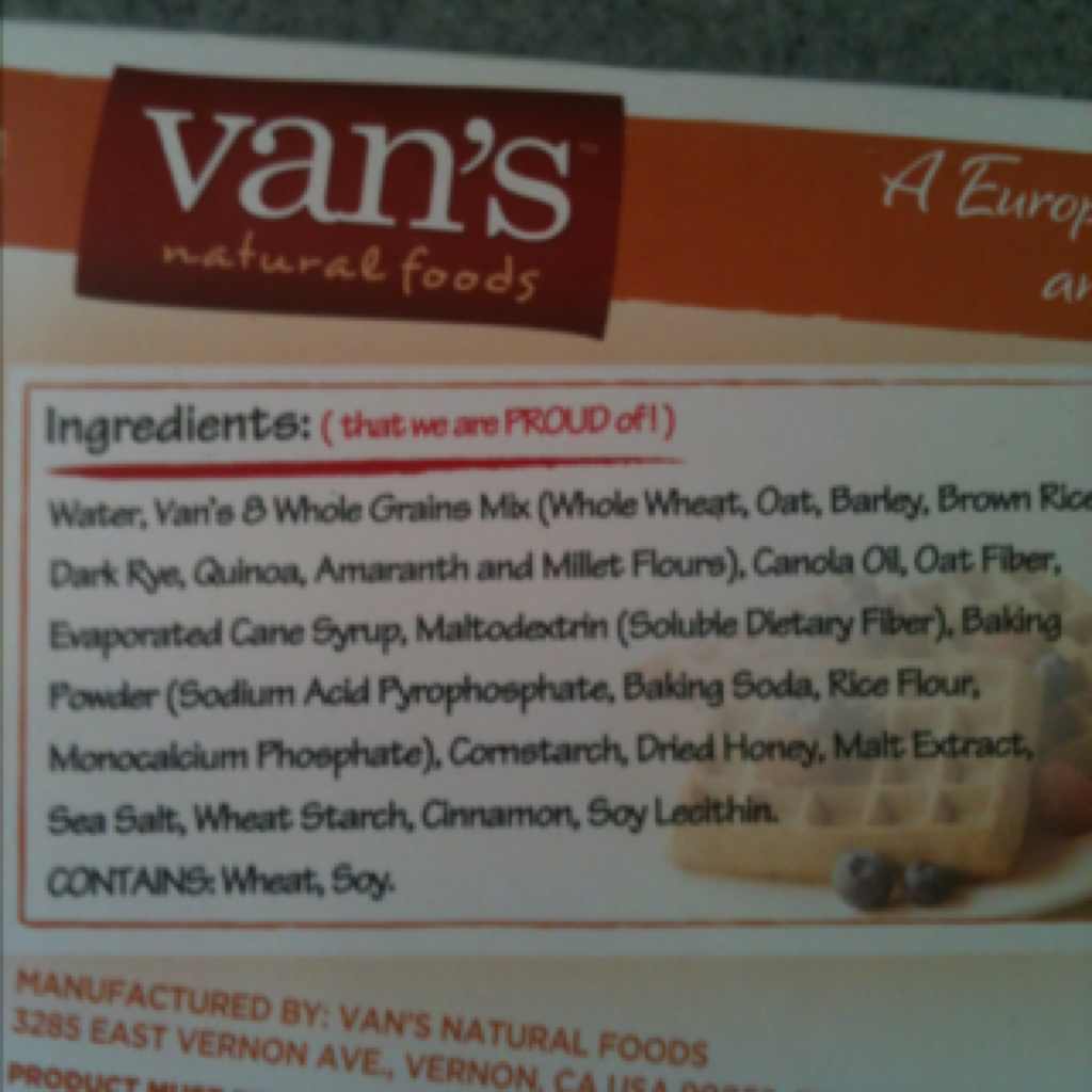 Van's Natural Foods Belgian Waffles Multigrain Calories, Nutrition