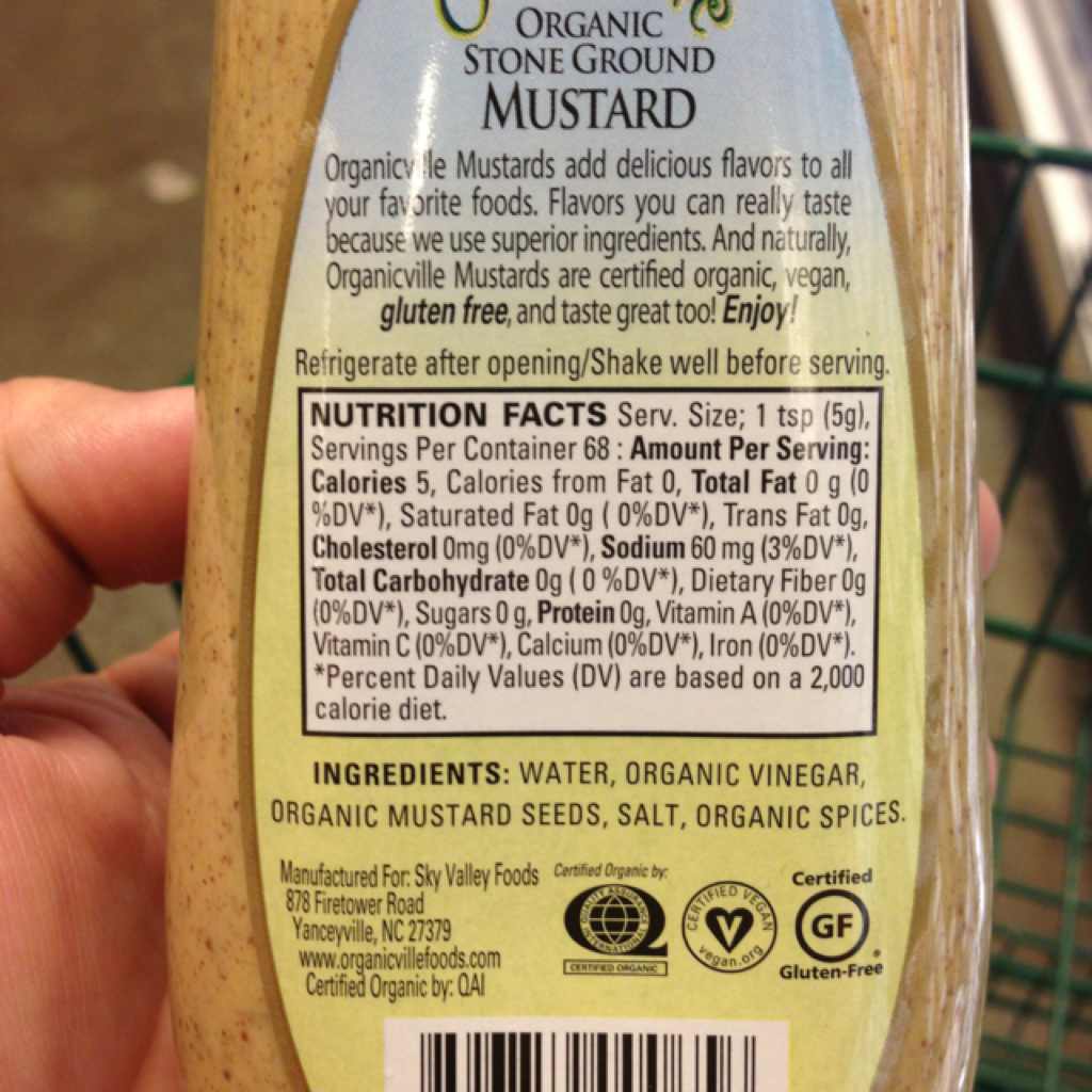 Organicville Stone Ground Mustard, Organic Calories, Nutrition