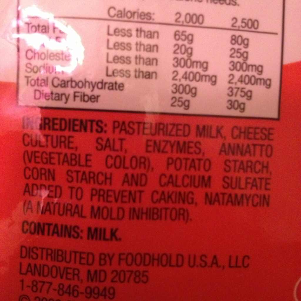 Giant Cheese, Shredded Sharp Cheddar Calories, Nutrition Analysis