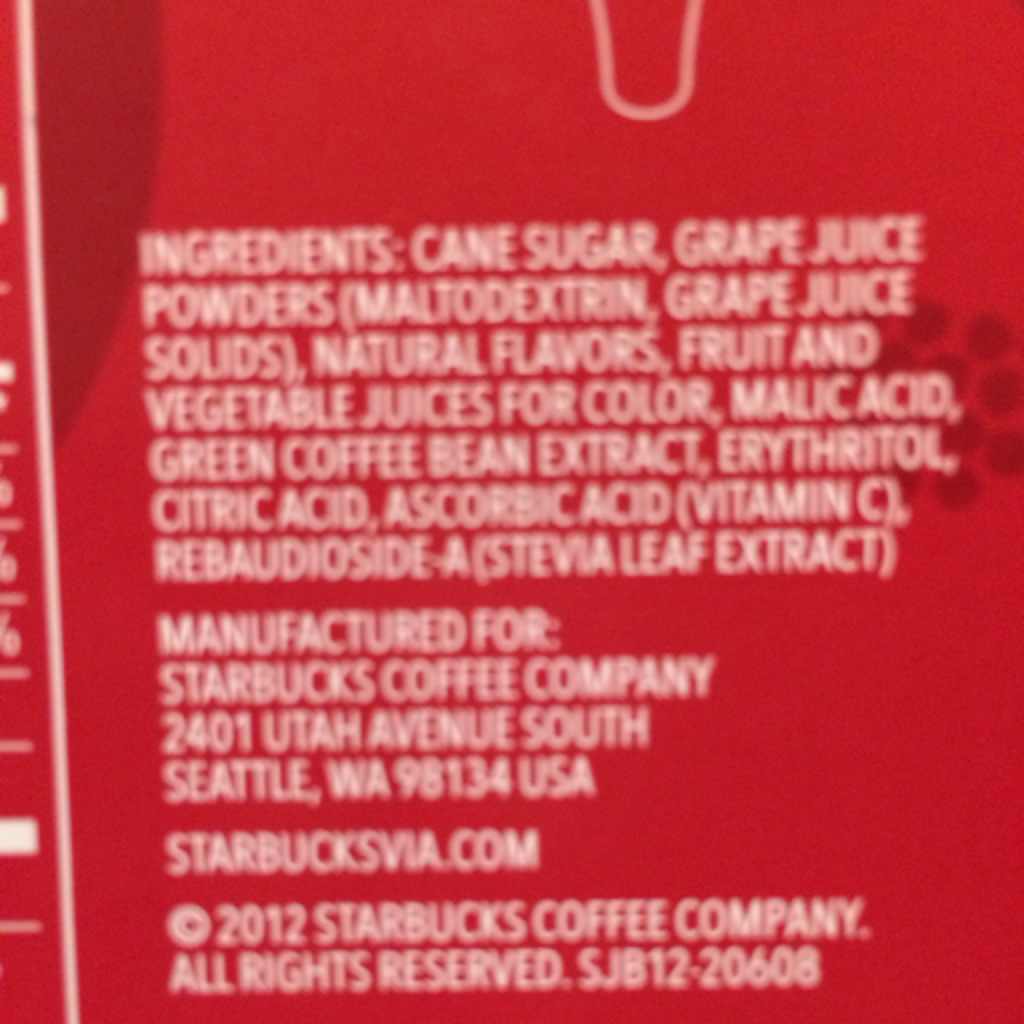 Starbucks Refreshers (Very Berry Hibiscus) Calories, Nutrition