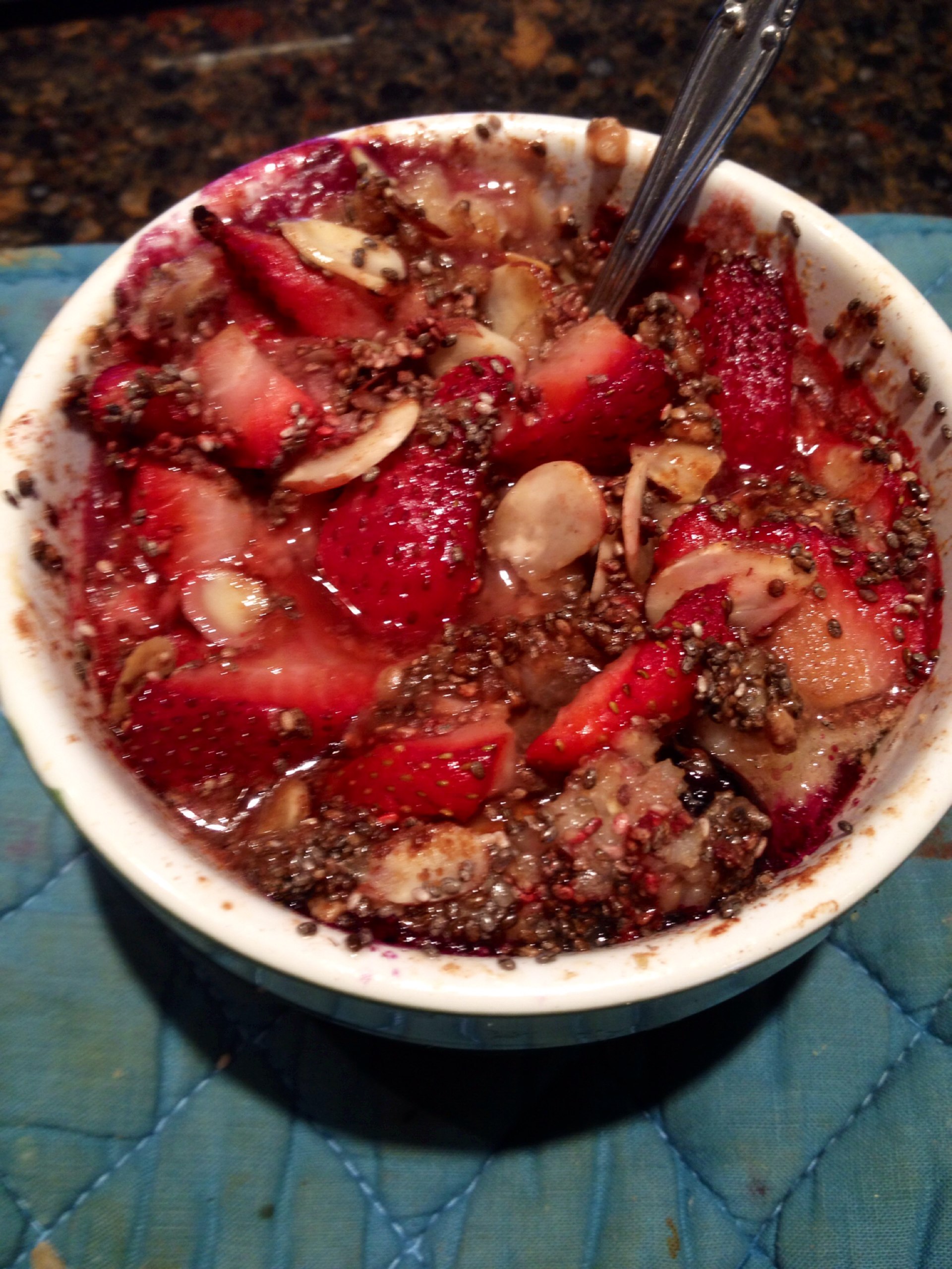 Baked oatmeal with chia, almond butter, coconut oil, bananas (mixed in