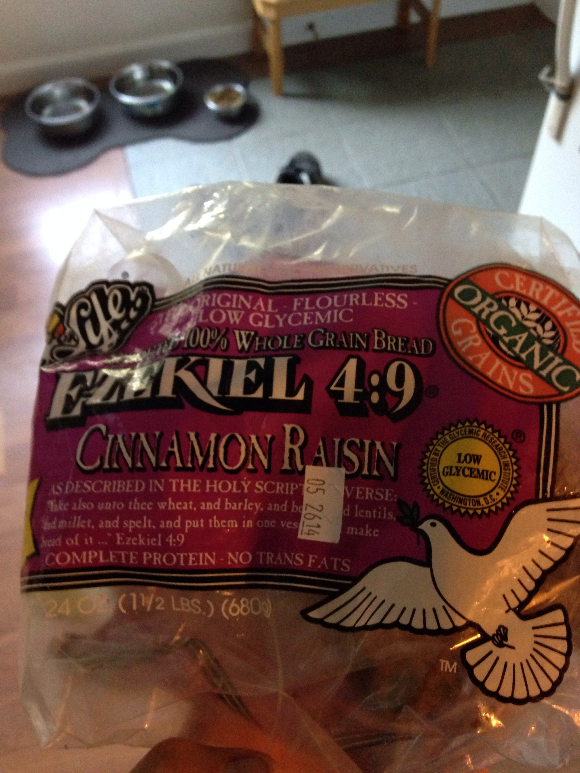 Love this bread! Ezekiel cinnamon raisin. 80 calories per slice but it