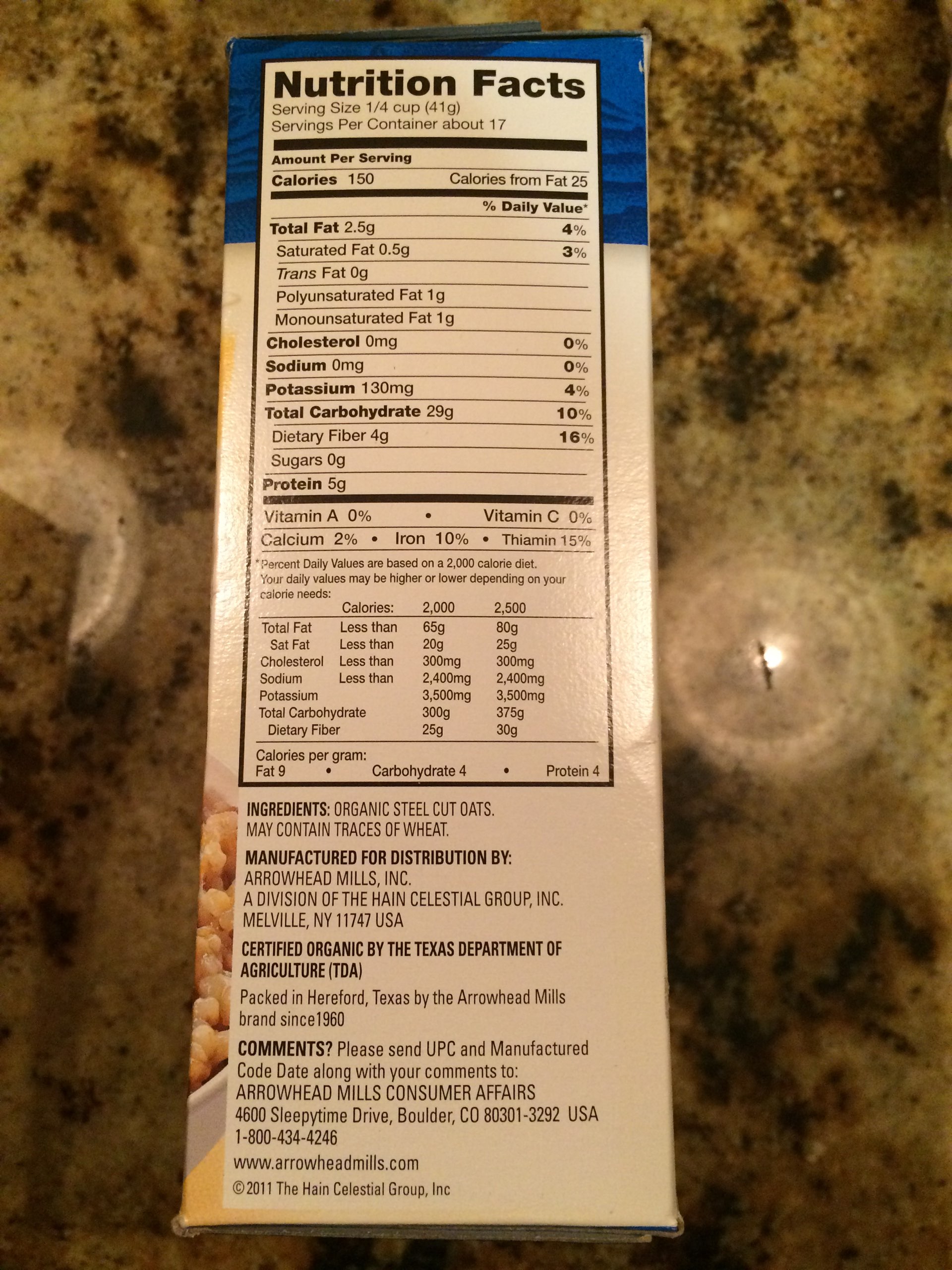 Arrowhead Mills Hot Cereal, Steel Cut Oats, Organic Calories