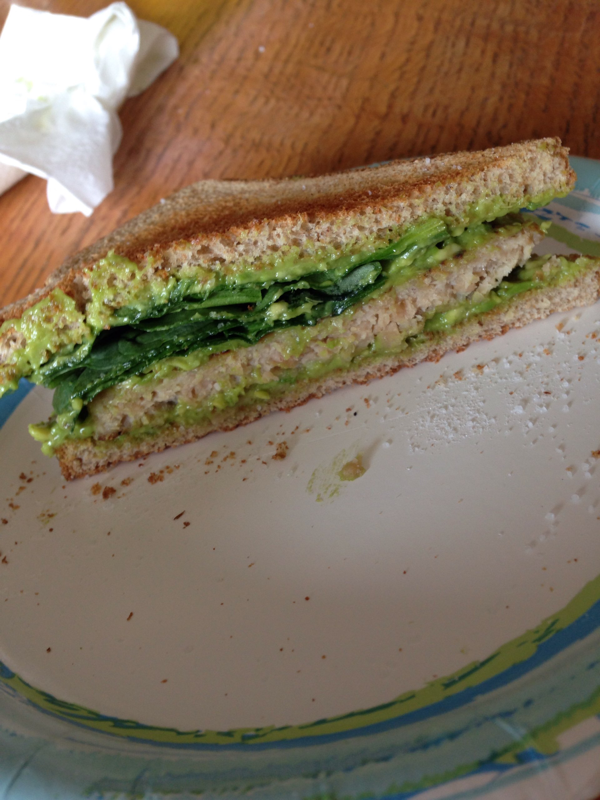 Spinach boca burger and avocado on whole wheat bread Fooducate Diet