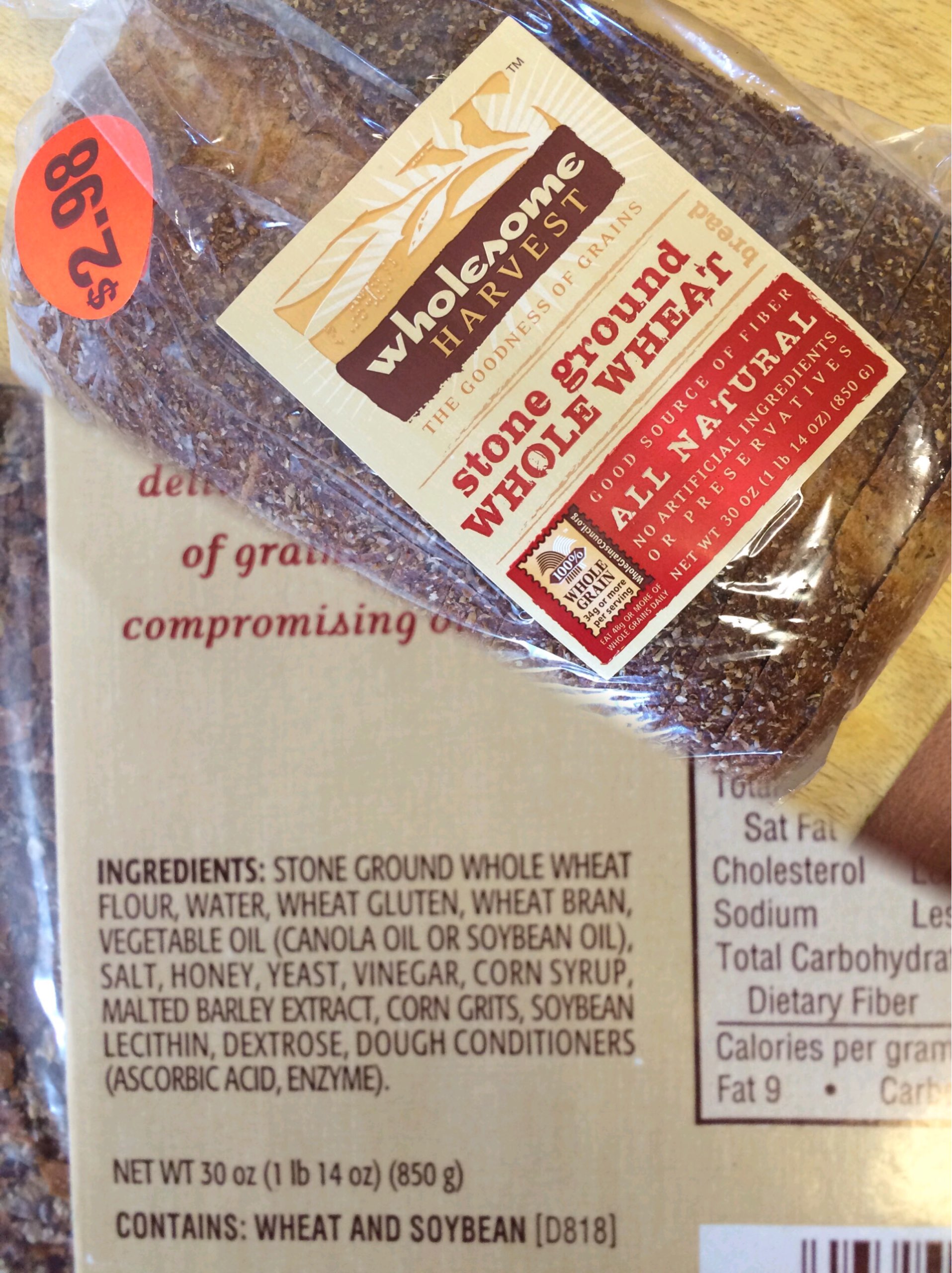 Wholesome Harvest Bread, Stone Ground Whole Wheat Calories, Nutrition
