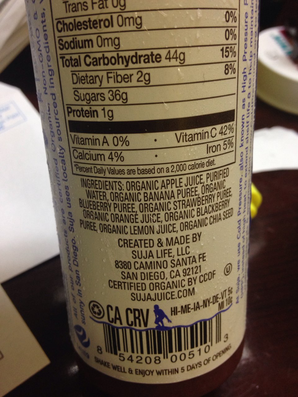 Suja Essentials Fruit Juice Smoothie, Berry Goodness Calories