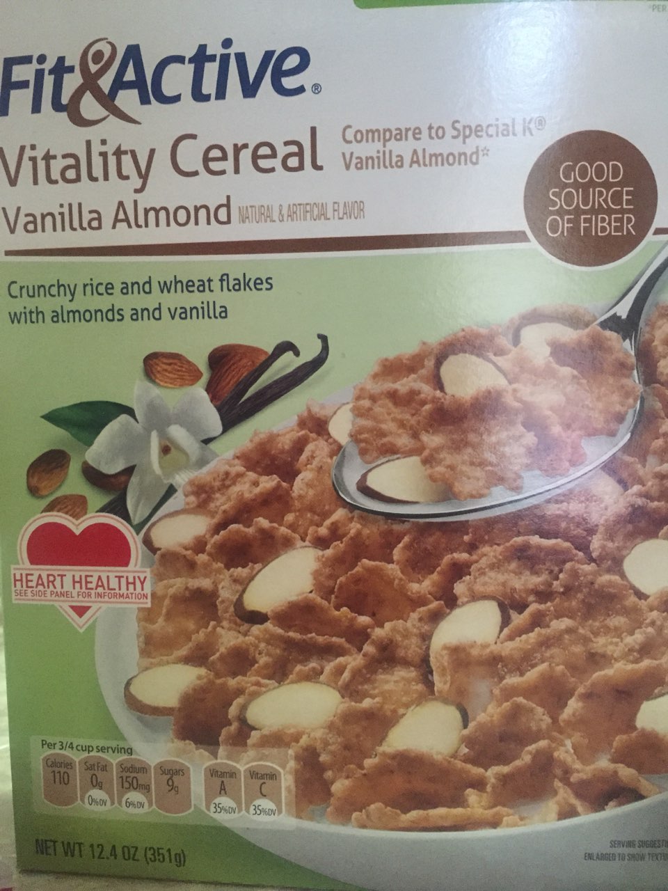 Fit & Active Vitality Cereal, Vanilla Almond Calories, Nutrition