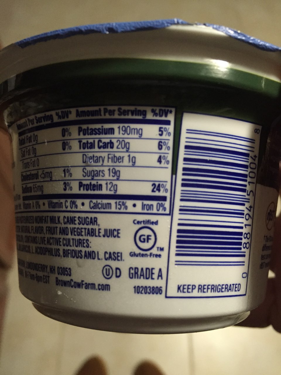 Brown Cow Greek Yogurt, Nonfat, Strawberry Calories, Nutrition