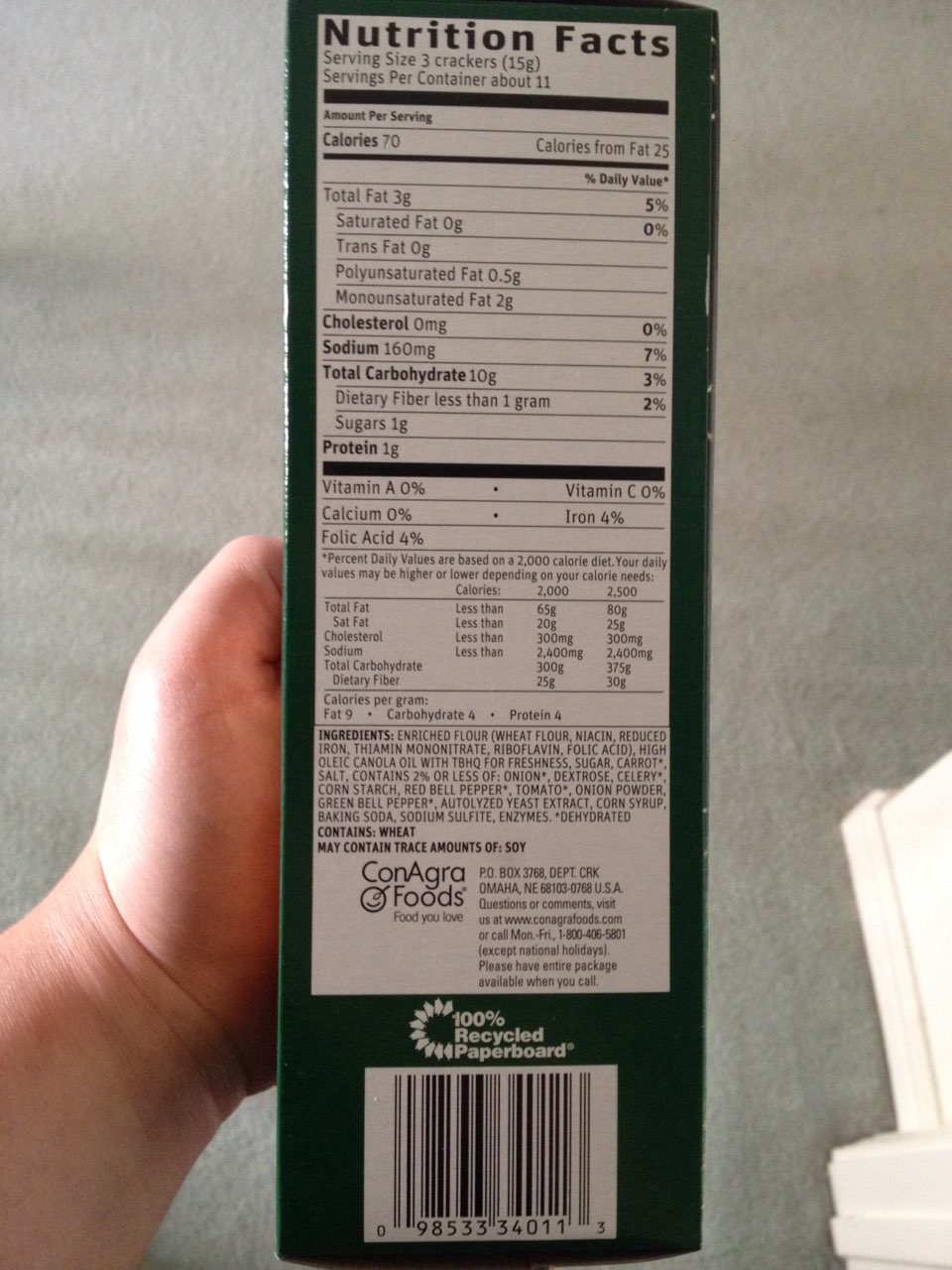 Entertainer Crackers, Vegetable Calories, Nutrition Analysis