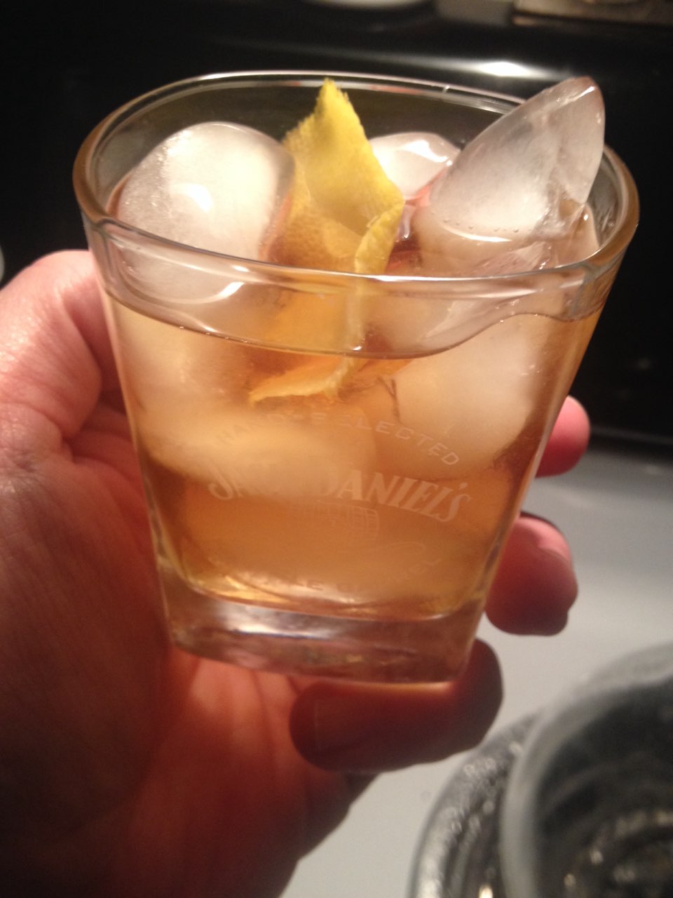 A Saturday night cocktail of sour mash whiskey. Only 100 calories compared to 170 calories for