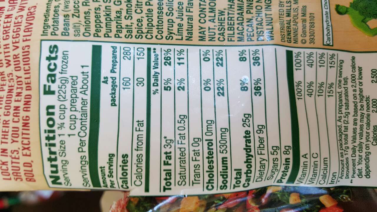 Saute's By Green Giant Chipotle Harvest Calories, Nutrition Analysis