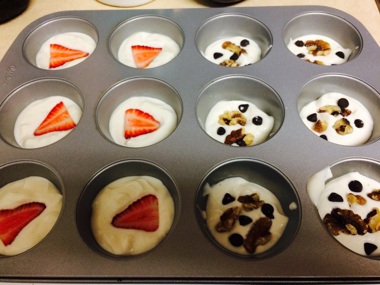 Trying this out. Greek vanilla yogurt strawberries and walnuts and dark