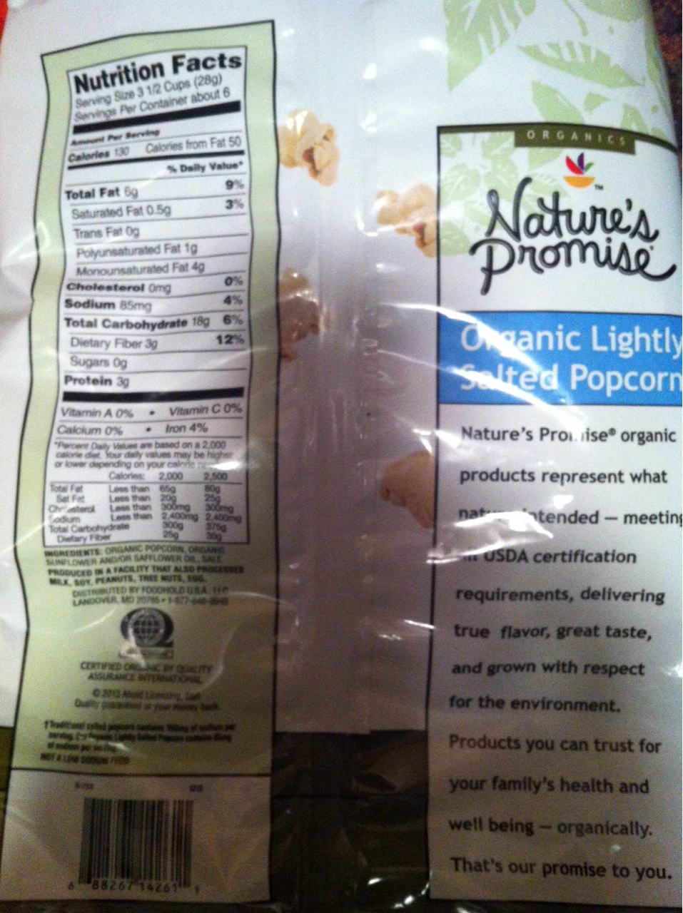 Nature's Promise Organic Lightly Salted Popcorn Calories, Nutrition Analysis & More Fooducate