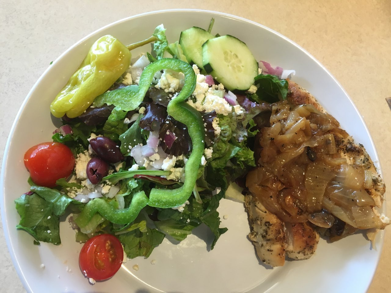 Lunch at Zoe's Kitchen (Side Greek Salad with Grilled Chicken