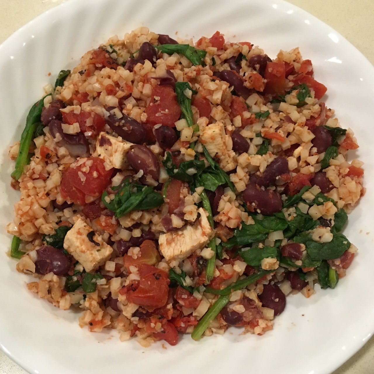 Amazingly good dinner 1/2c dark red kidney beans, 1/2bag of TJs