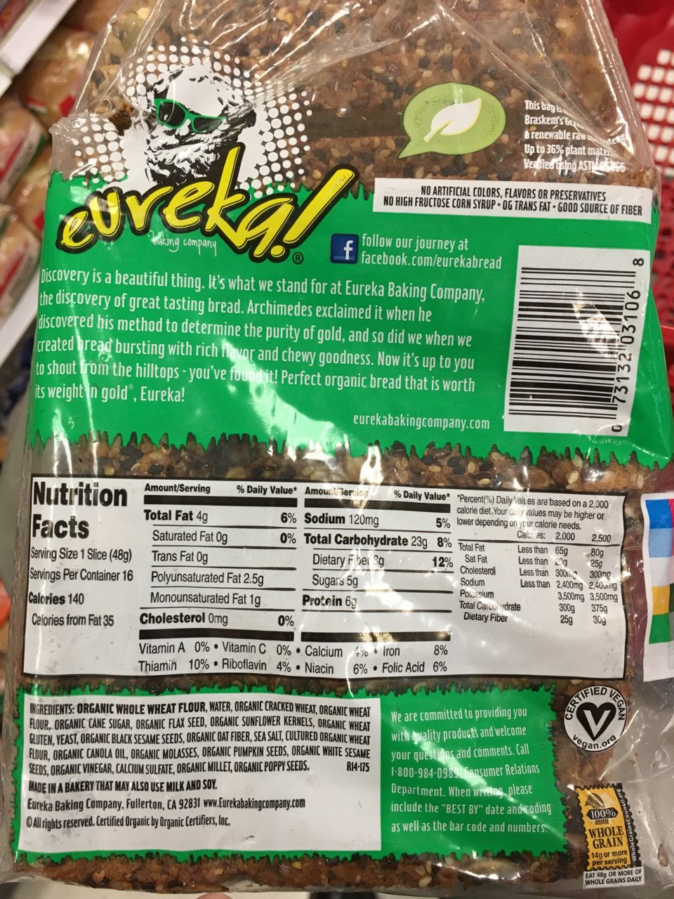 Eureka! Bread, Seeds The Day Calories, Nutrition Analysis & More