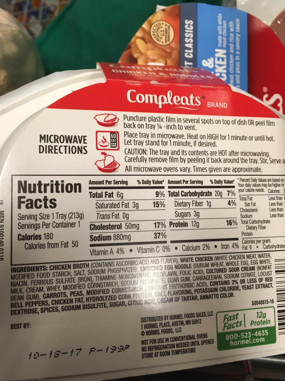 Hormel Compleats, Chicken & Noodles Calories, Nutrition Analysis