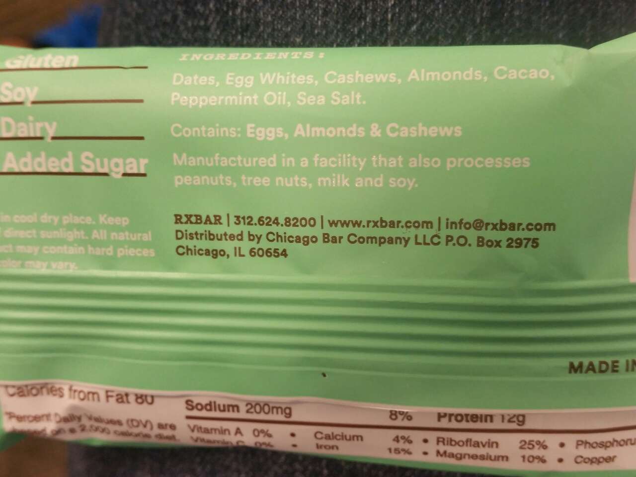 RxBar Protein Bar, Mint Chocolate Calories, Nutrition Analysis & More
