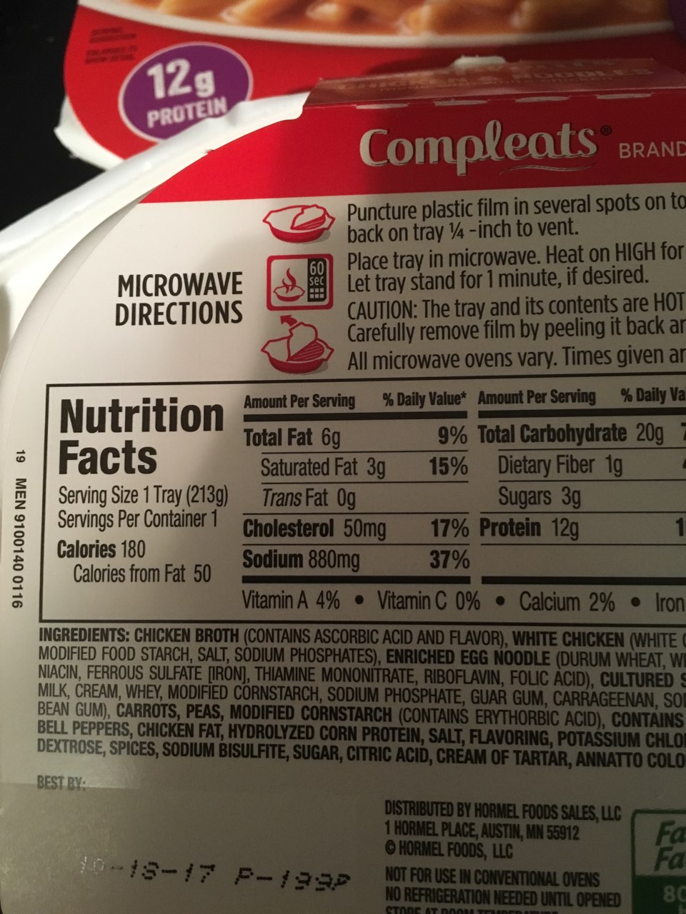 Hormel Compleats, Chicken & Noodles Calories, Nutrition Analysis