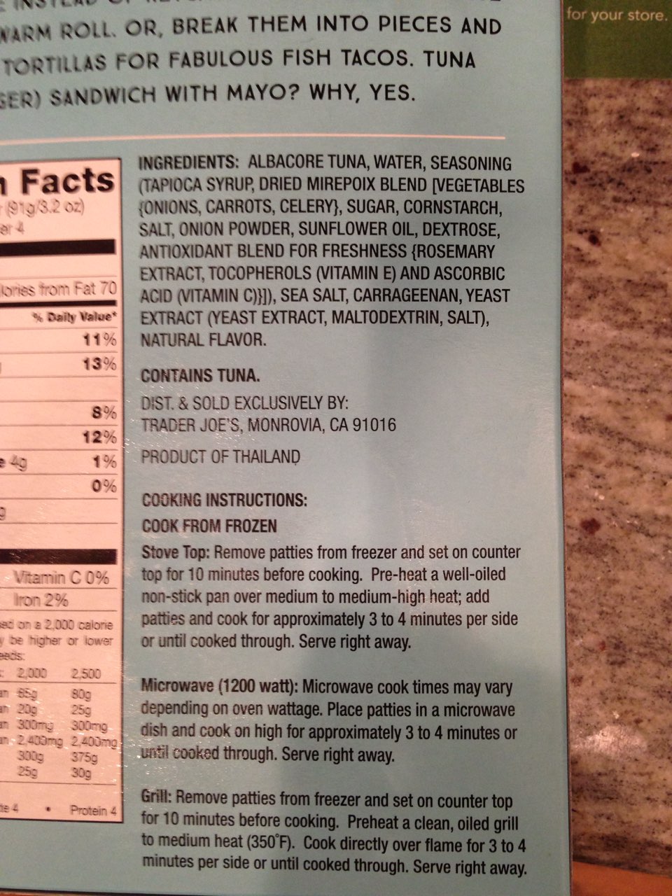 Trader Joe's Simply Seasoned Tuna Burgers Calories, Nutrition Analysis