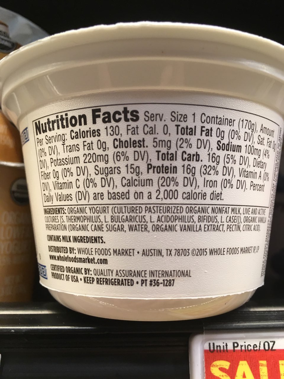 Whole Foods Organic Vanilla, Organic Nonfat Yogurt, Greek Yogurt