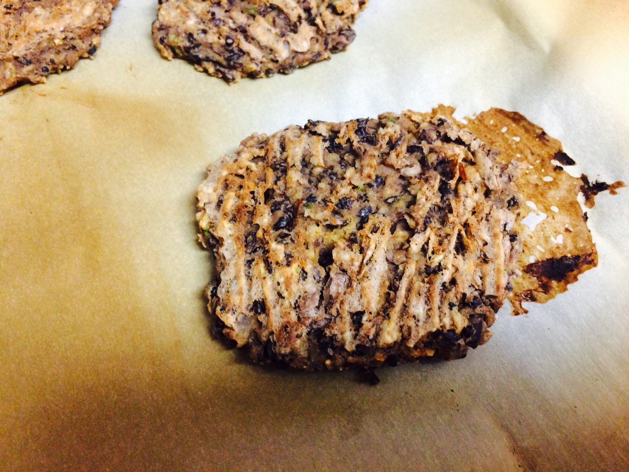 Home made black bean burger..edamame and some yellow and red watermelon ) lunch!! Fooducate