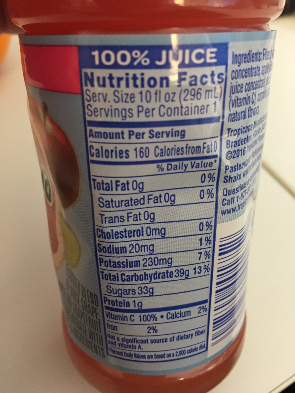 Tropicana Ruby Red Grapefruit Juice Calories Nutrition Analysis 