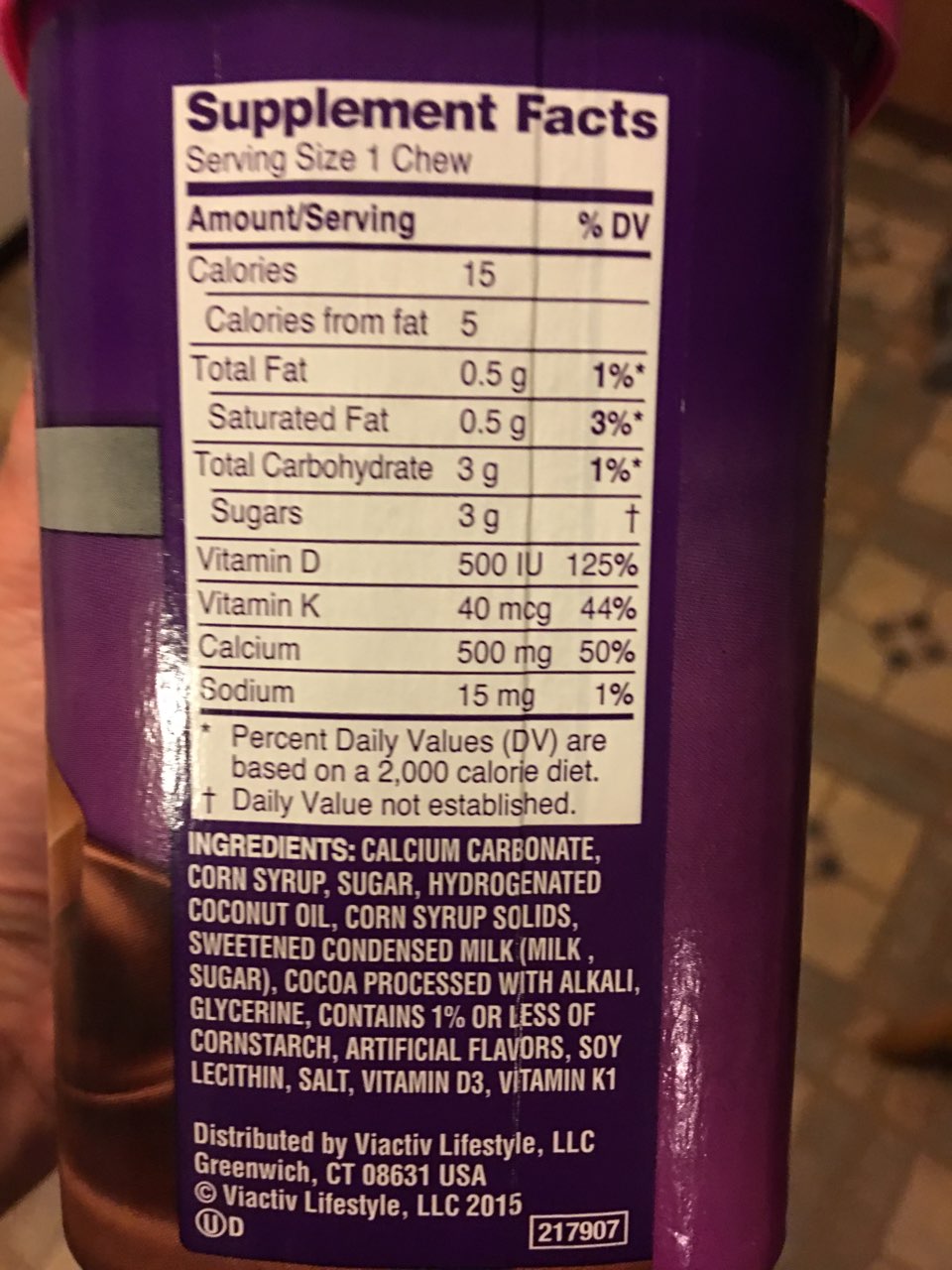 Viactiv Calcium Plus D Dietary Supplement Calories, Nutrition Analysis