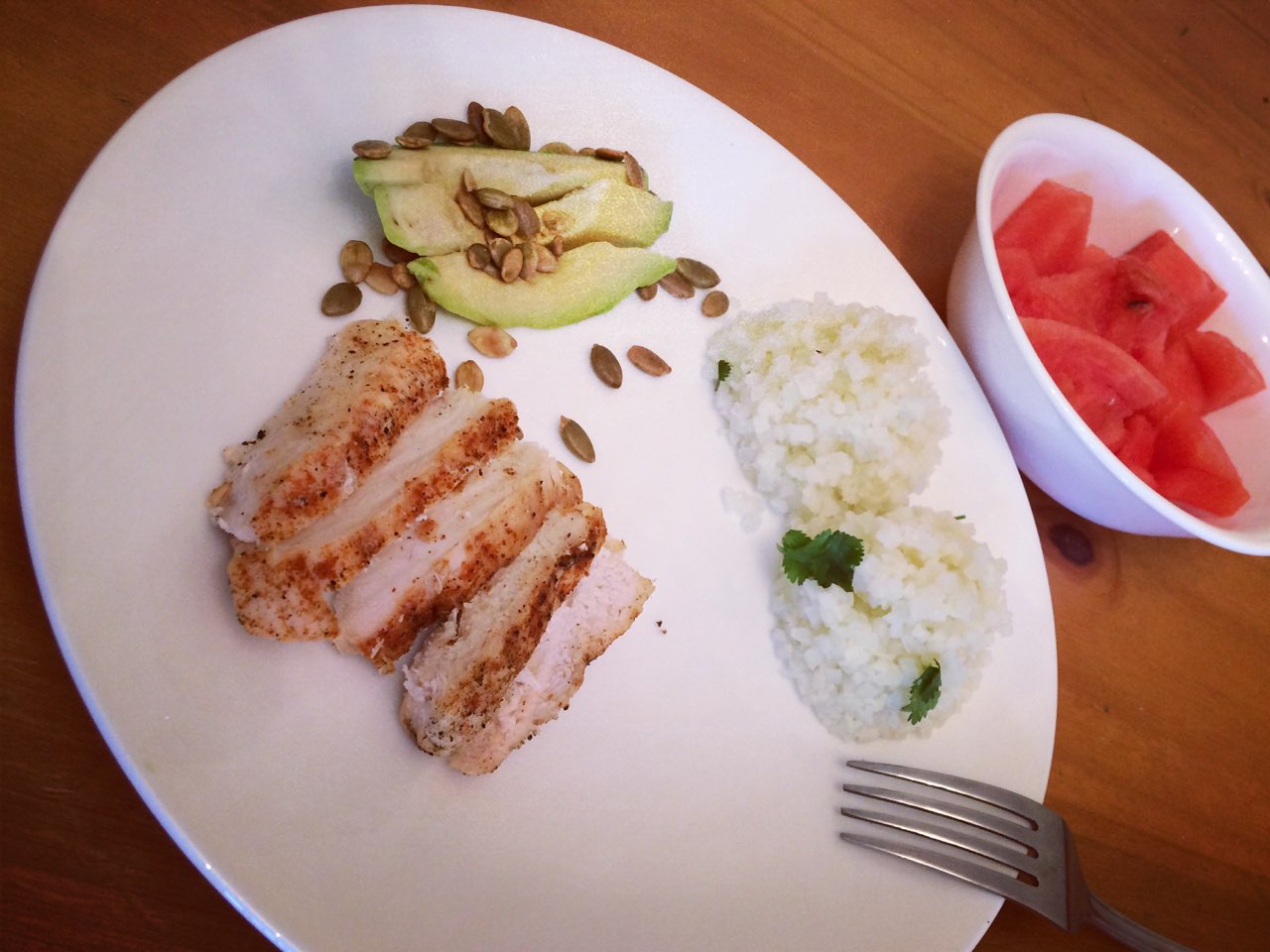 Grilled Chicken Breast (from Sunday) seasoned with cayenne pepper