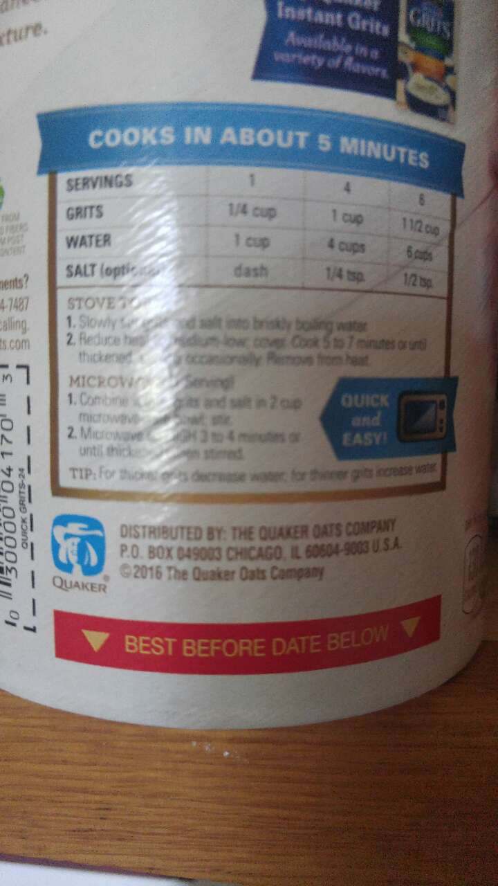 Quaker Grits Calories, Nutrition Analysis & More Fooducate