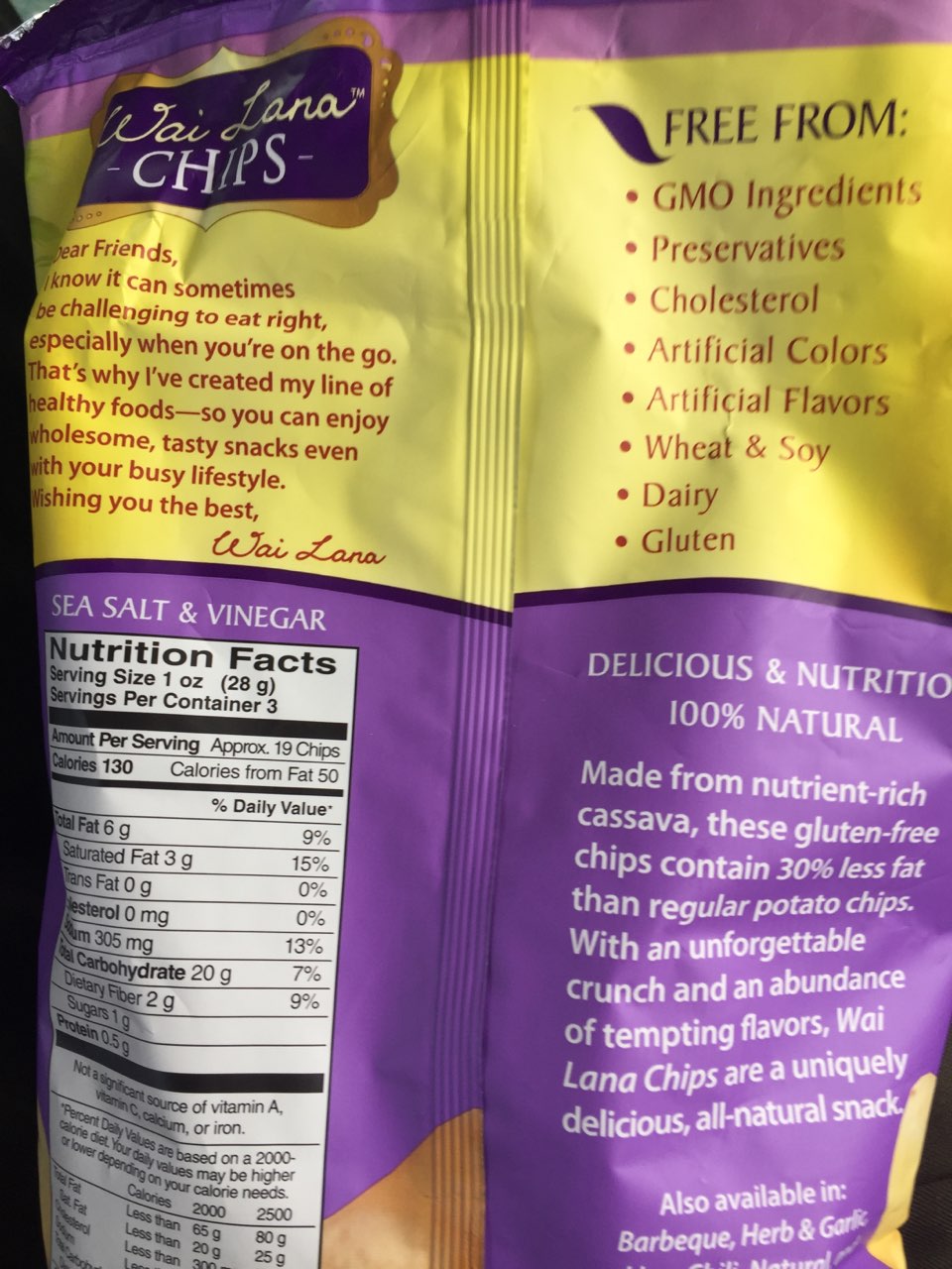 Wai Lana Cassava Sea Salt & Vinegar Chips Calories, Nutrition Analysis & More Fooducate