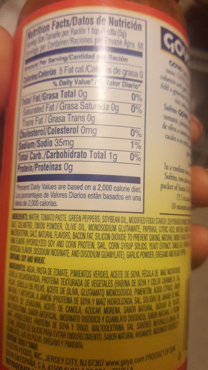 Goya Sofrito, Tomato Cooking Base: Calories, Nutrition ...