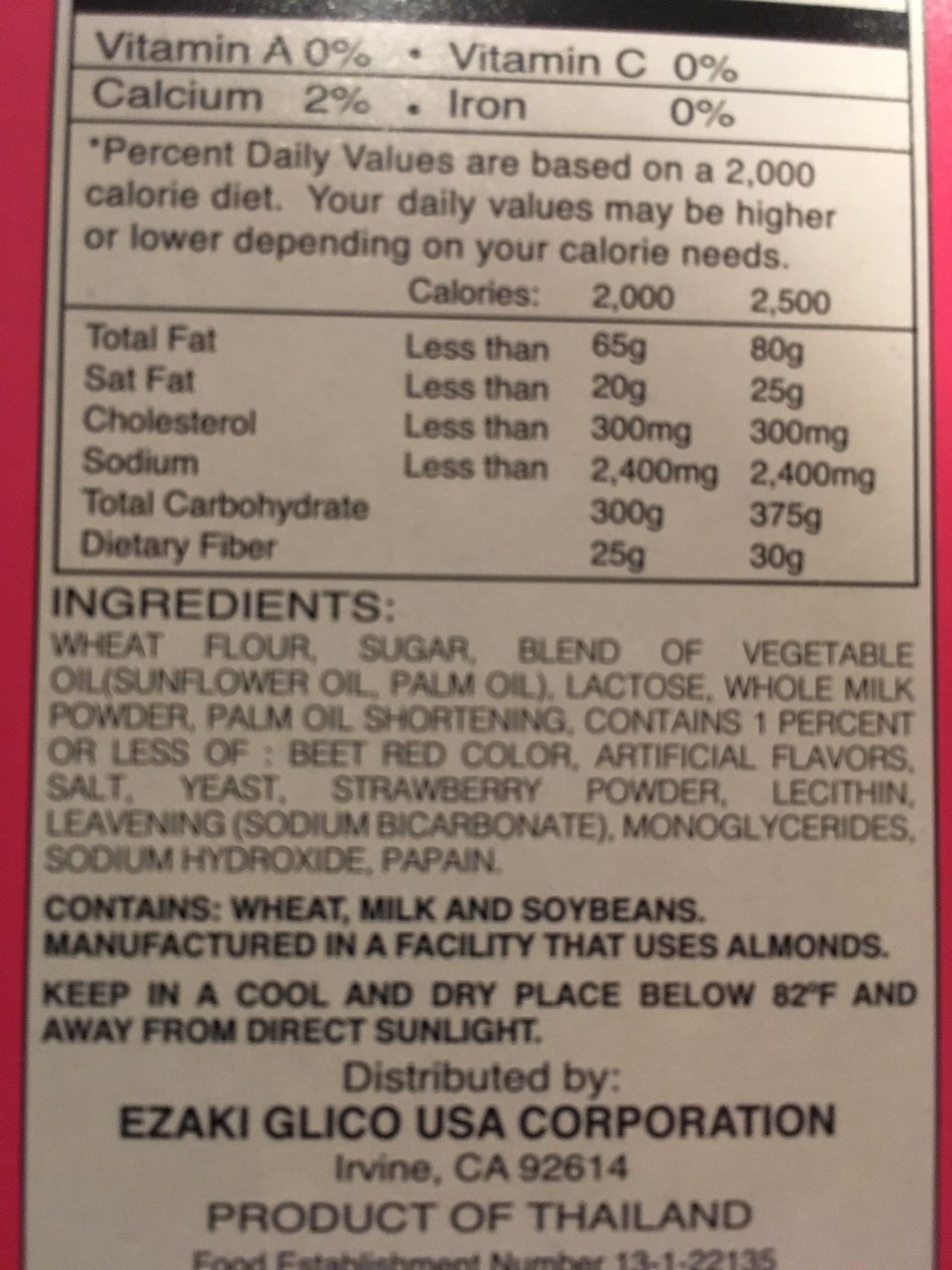 Pocky Biscuit Sticks Covered with Strawberry Cream Calories, Nutrition