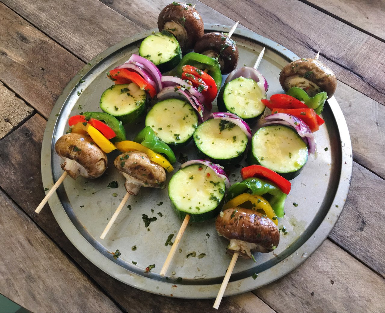 Going to grill these veggie kabobs I coated with chimichurri sauce 💚 We