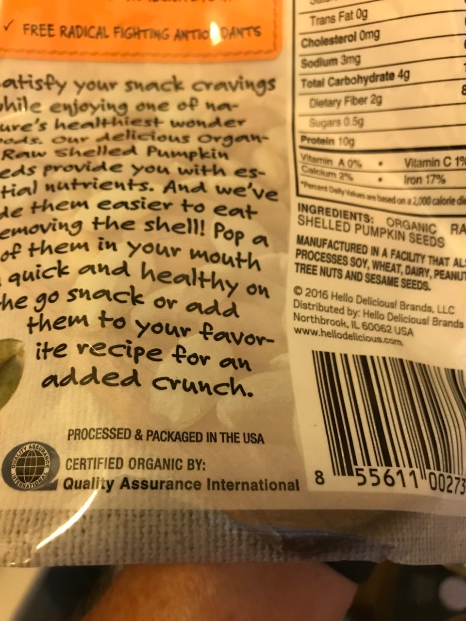 Harvested For You Organic Raw Shelled Pumpkin Seeds Calories