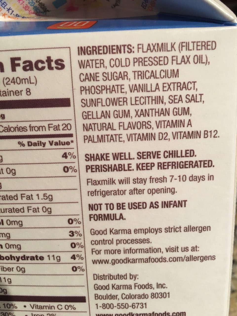 Good Karma Vanilla Flax Milk Calories, Nutrition Analysis & More Fooducate