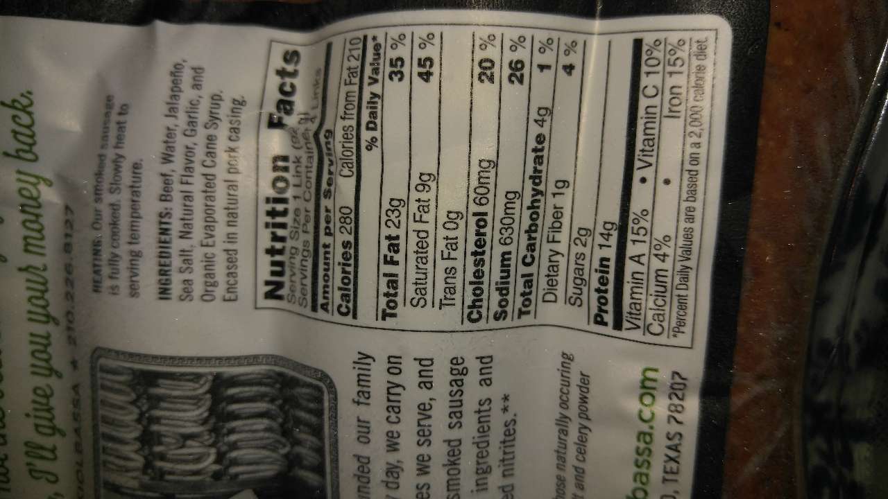 Kiolbassa Smoked Sausage, Jalapeno Calories, Nutrition Analysis & More