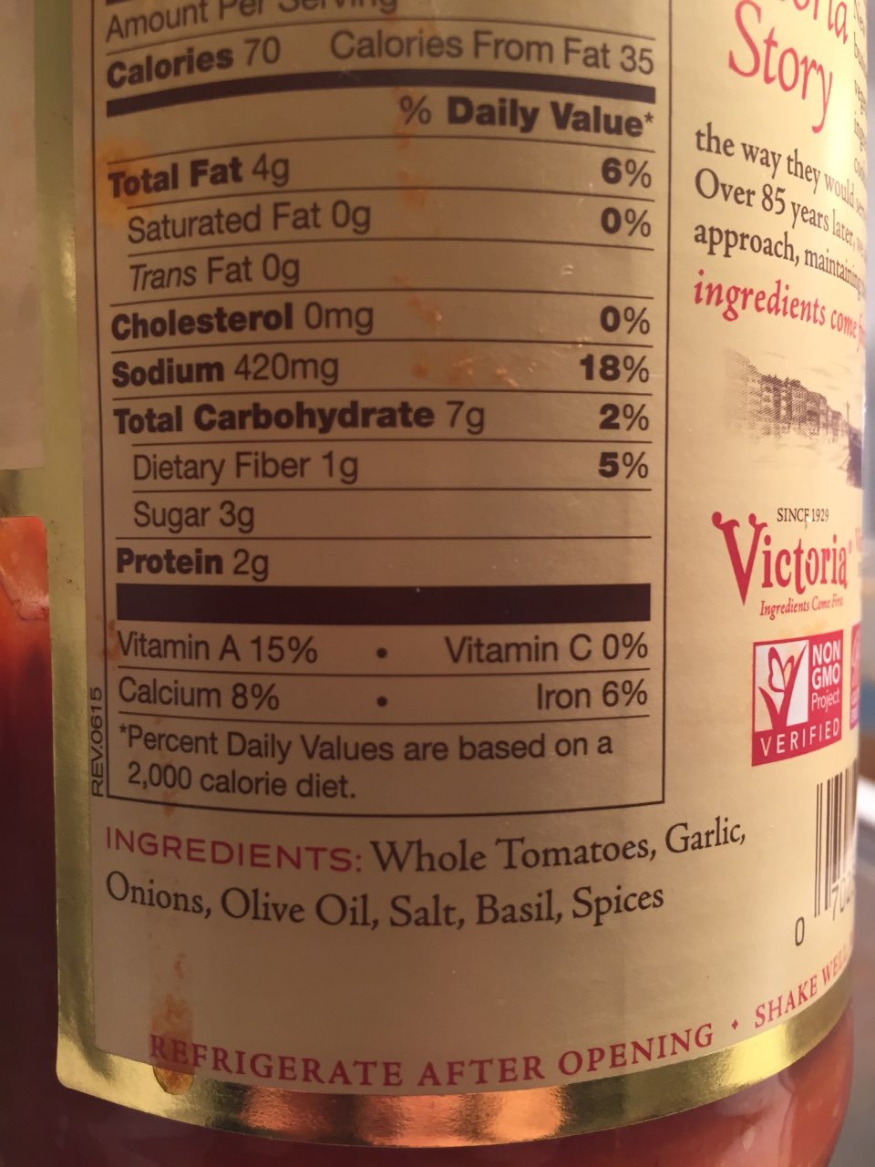 Victoria Roasted Garlic Sauce Calories, Nutrition Analysis & More