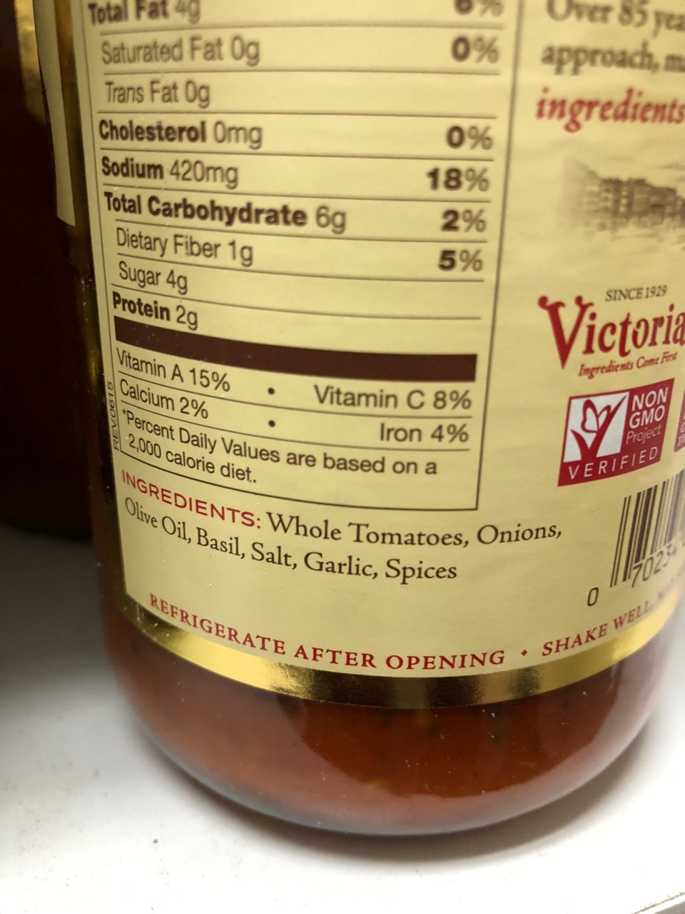 Victoria Sauce, Tomato Basil Calories, Nutrition Analysis & More Fooducate